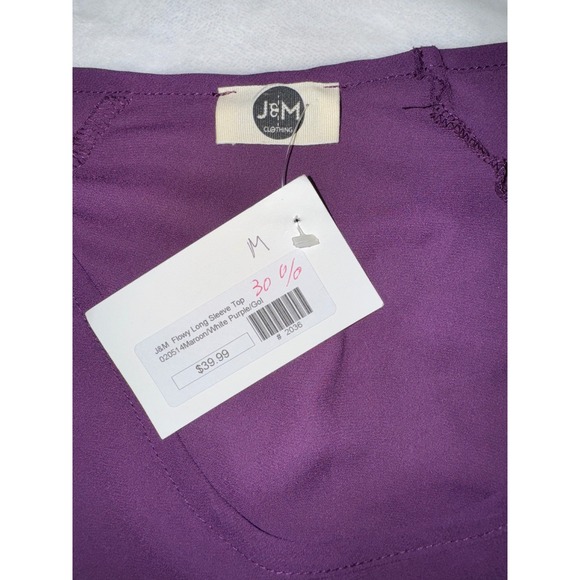 J&M Clothing Flowy Long Sleeve Sheer Top Purple Gold Chiffon‎ Size Medium NEW - Picture 3 of 6